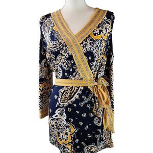 Collection Women's Longsleeve Cold Shoulder Blue and Yellow Top Size XL